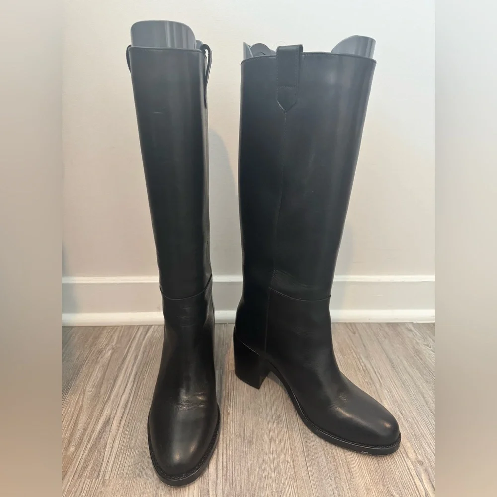 J. Crew Black Stack-heeled Leather Riding Boots - Picture 5 of 10